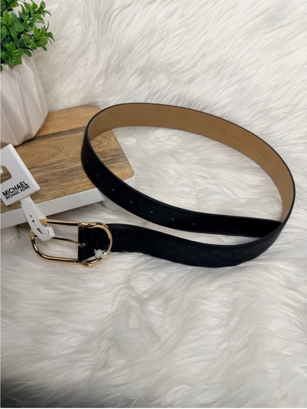 NWT - Micheal Kors Black Embossed (MK) Belt SZ MED